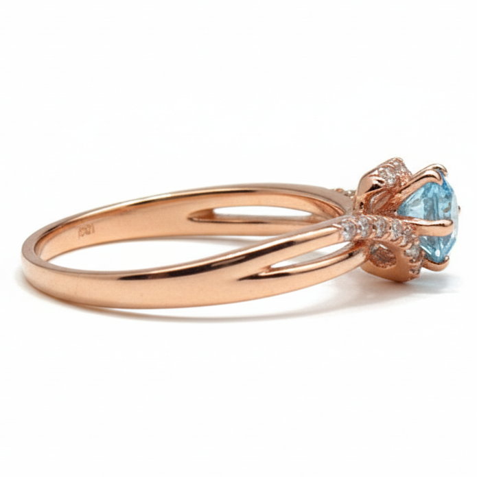 Natural Sky Blue Topaz Stone Bypass Ring Silver