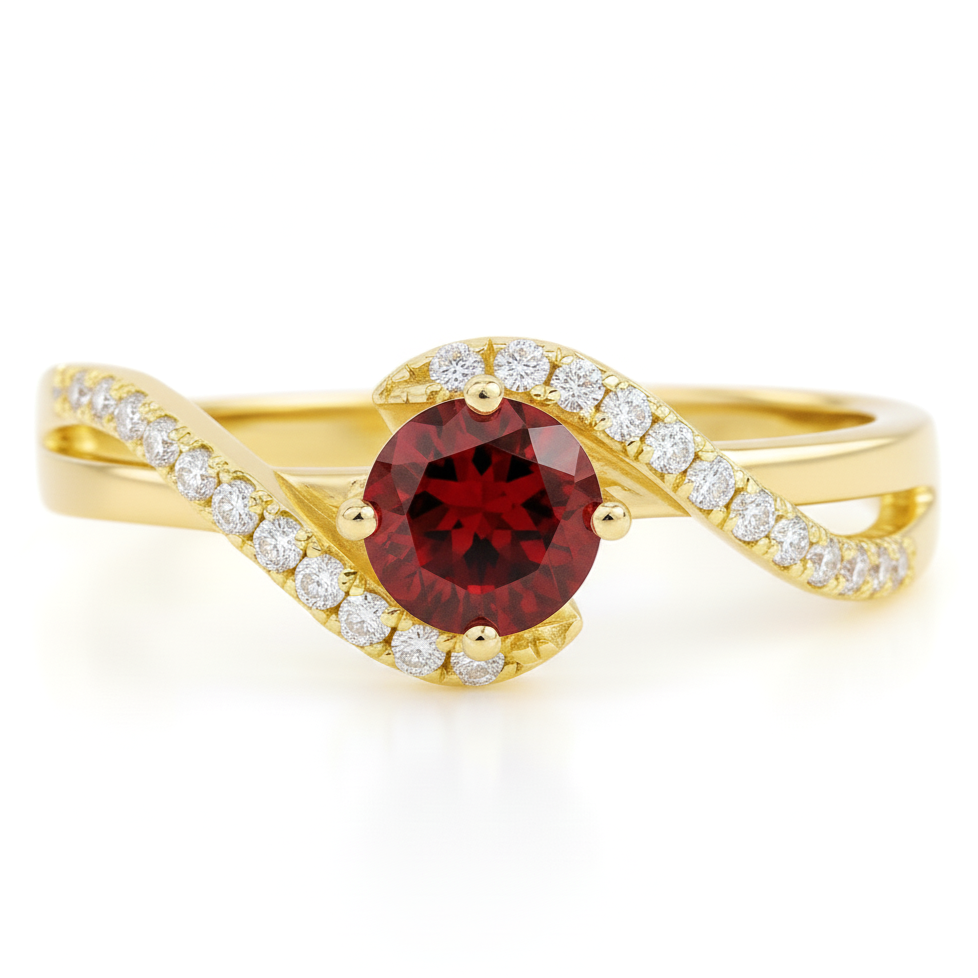 Natural Garnet Stone Bypass Ring Silver