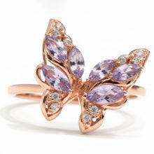 Load image into Gallery viewer, Natural Purple Amethyst Butterfly Ring Silver