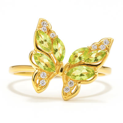 Natural Green Peridot Butterfly Ring Silver