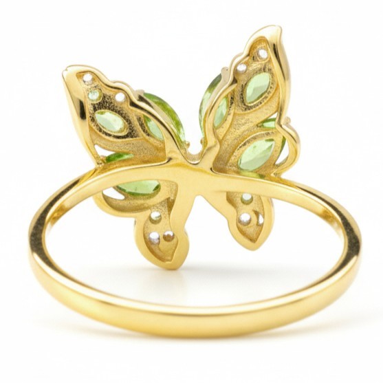 Natural Green Peridot Butterfly Ring Silver