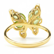 Load image into Gallery viewer, Natural Green Peridot Butterfly Ring Silver