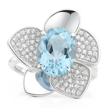 Load image into Gallery viewer, Natural Sky Blue Topaz Flower Ring Silver