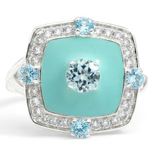 Load image into Gallery viewer, Natural Sky Blue Topaz Silver Cushion Ring