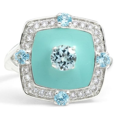 Natural Sky Blue Topaz Silver Cushion Ring