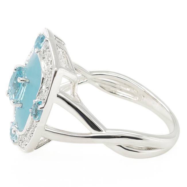Natural Sky Blue Topaz Silver Cushion Ring