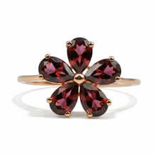 Load image into Gallery viewer, Natural Red Garnet Sterling Silver Flower Ring