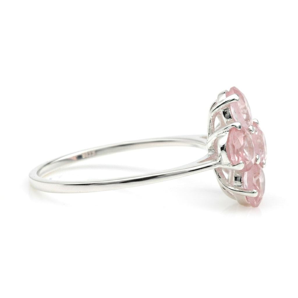 Natural Rose Quartz Sterling Silver Flower Ring