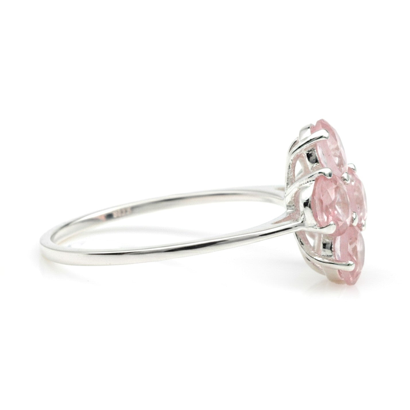 Natural Rose Quartz Sterling Silver Flower Ring