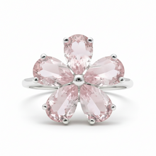 Load image into Gallery viewer, Natural Rose Quartz Sterling Silver Flower Ring