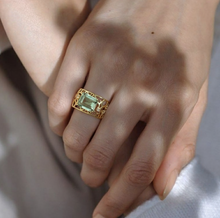 Load image into Gallery viewer, Natural Green Amethyst Silver Filigree Band Ring