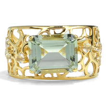 Load image into Gallery viewer, Natural Green Amethyst Silver Filigree Band Ring