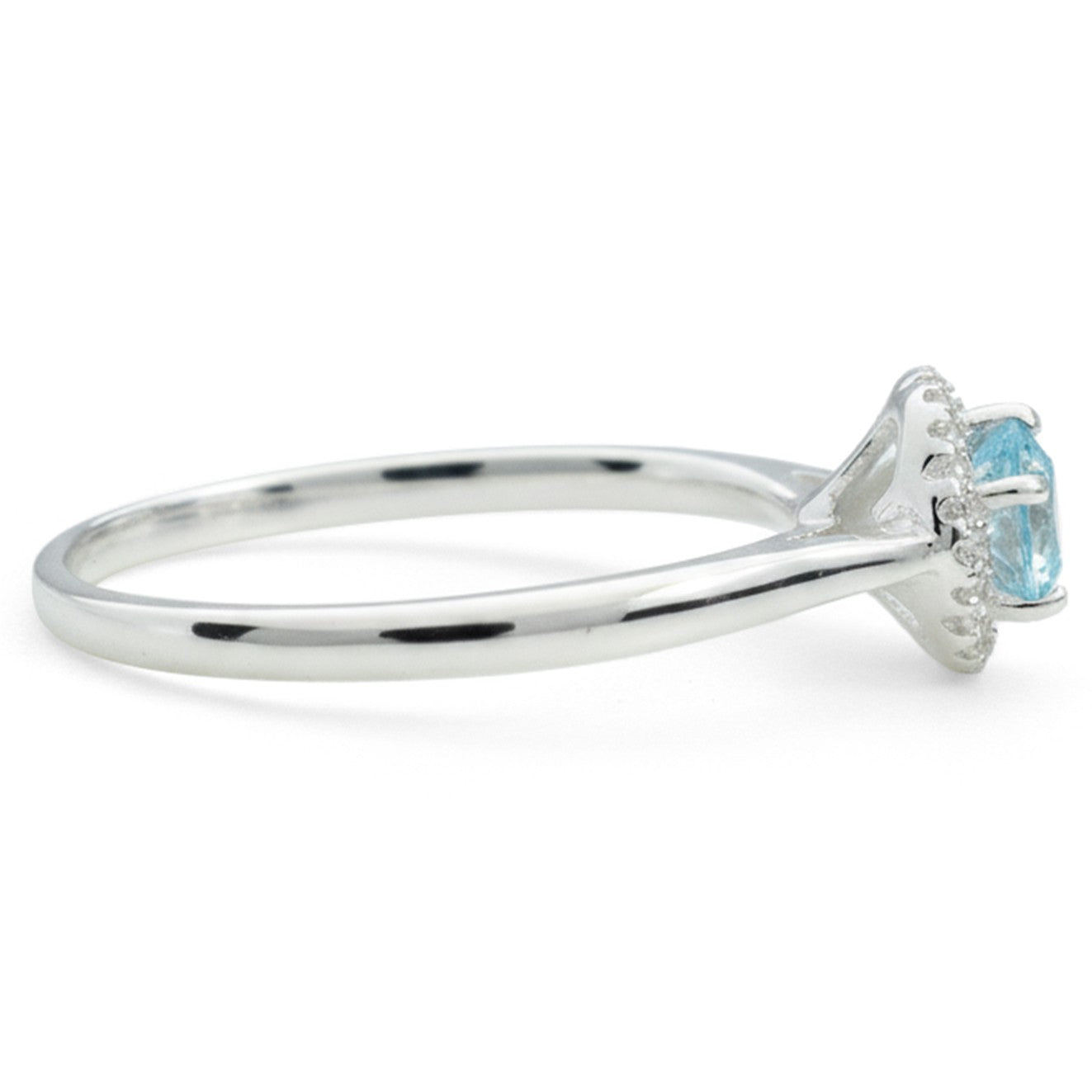 Natural Sky Blue Topaz Sterling Silver Floral Halo Ring