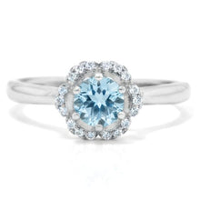 Load image into Gallery viewer, Natural Sky Blue Topaz Sterling Silver Floral Halo Ring