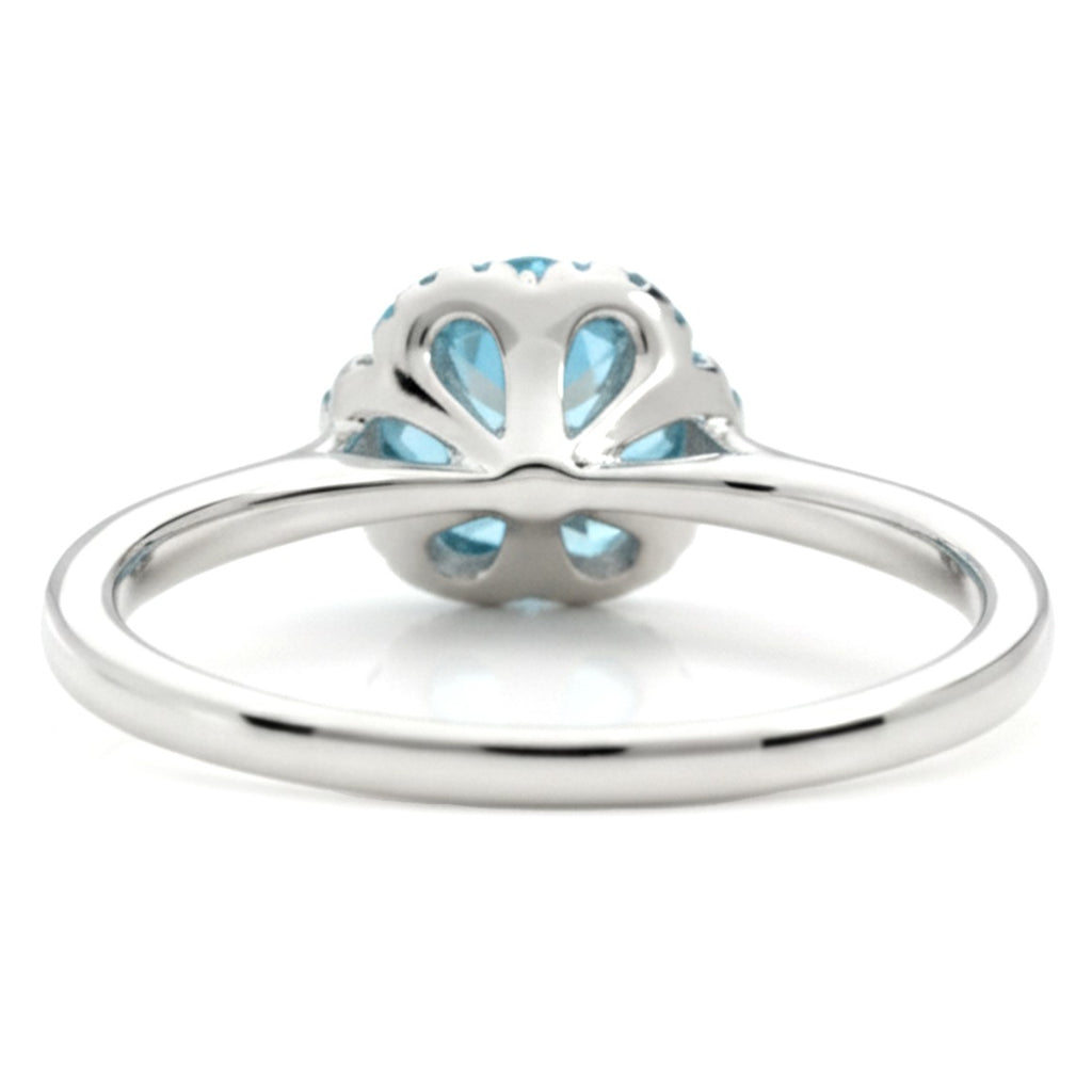Natural Sky Blue Topaz Sterling Silver Floral Halo Ring