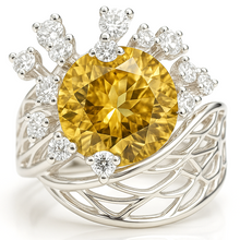 Load image into Gallery viewer, Natural Yellow Citrine Flower Silver Ring