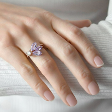 Load image into Gallery viewer, Natural Purple Amethyst Silver Unique Floral Ring