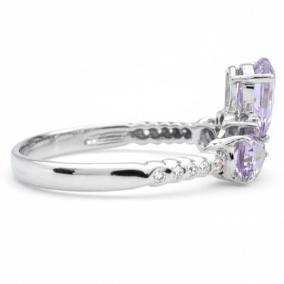 Natural Purple Amethyst Silver 3 Stone Ring