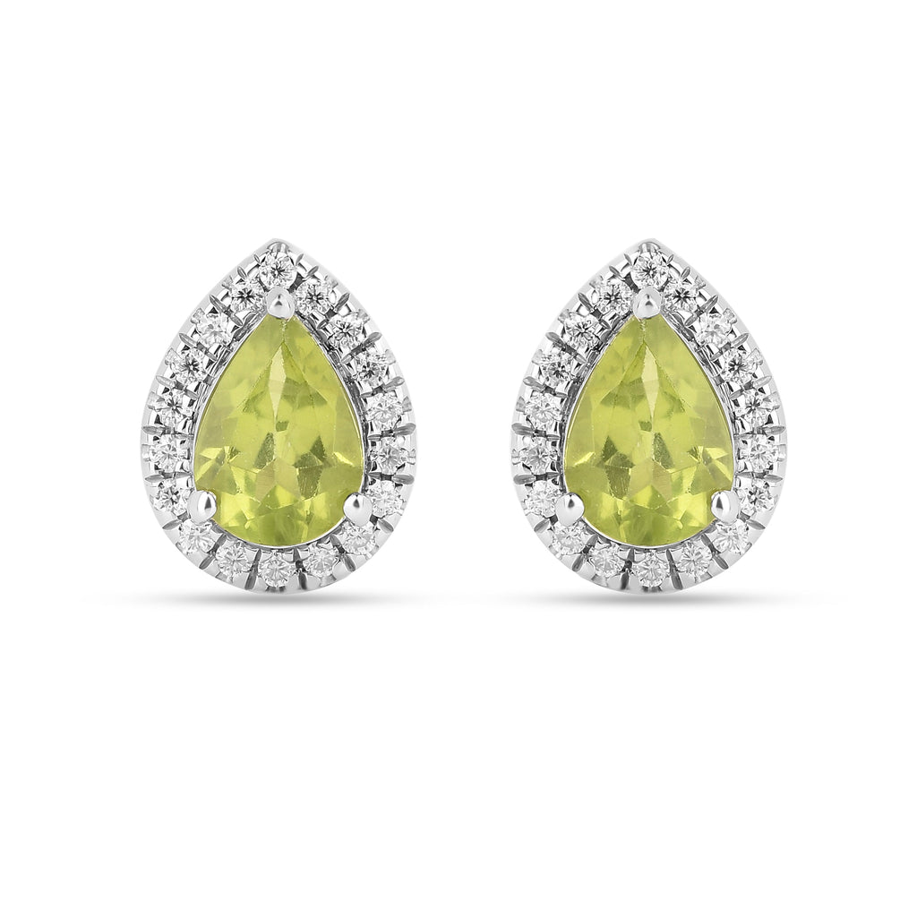 Natural Peridot Pear Shaped Halo Studs Earrings
