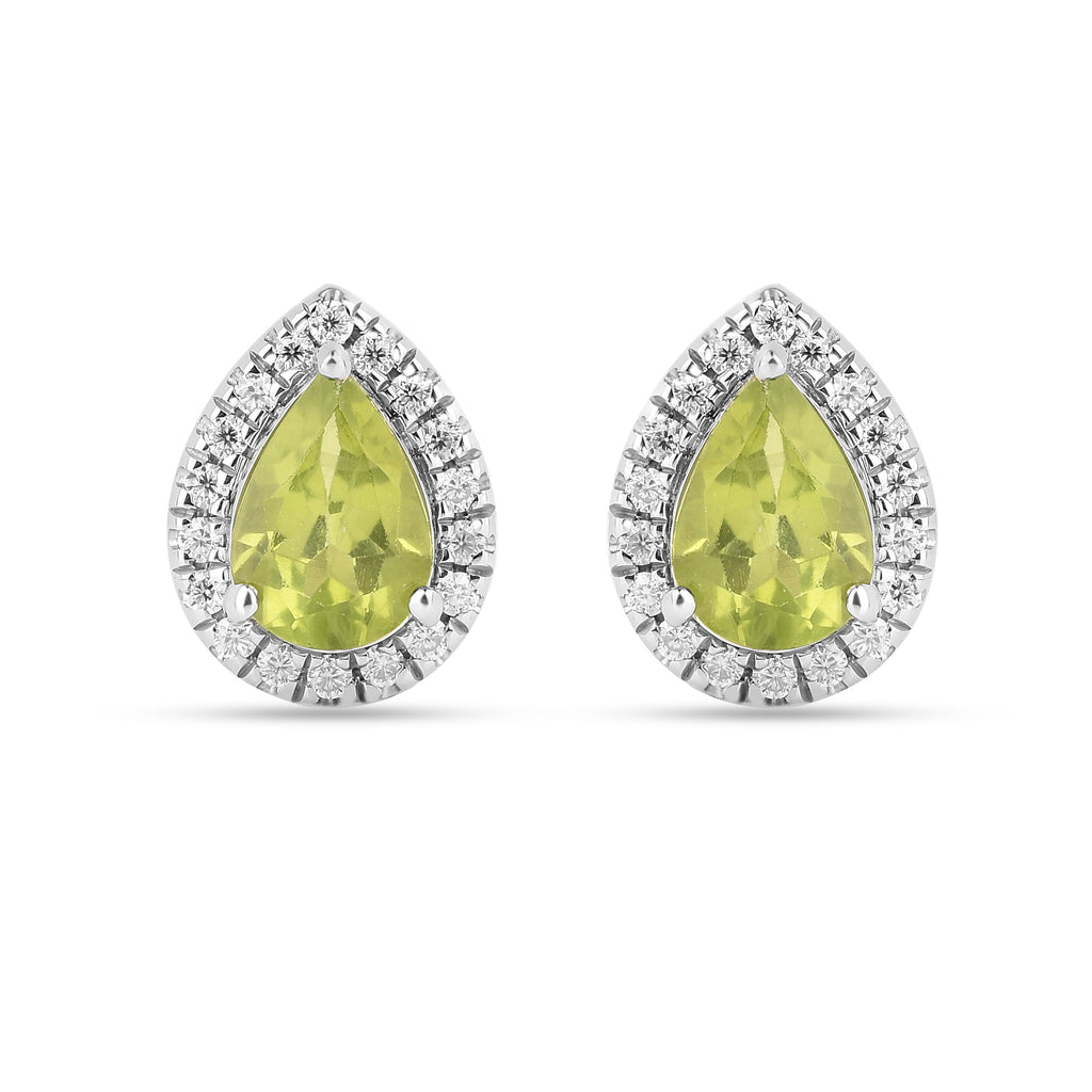 Natural Peridot Pear Shaped Halo Studs Earrings
