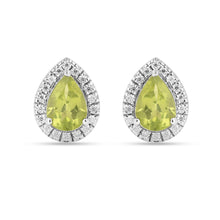 Load image into Gallery viewer, Natural Peridot Pear Shaped Halo Studs Earrings