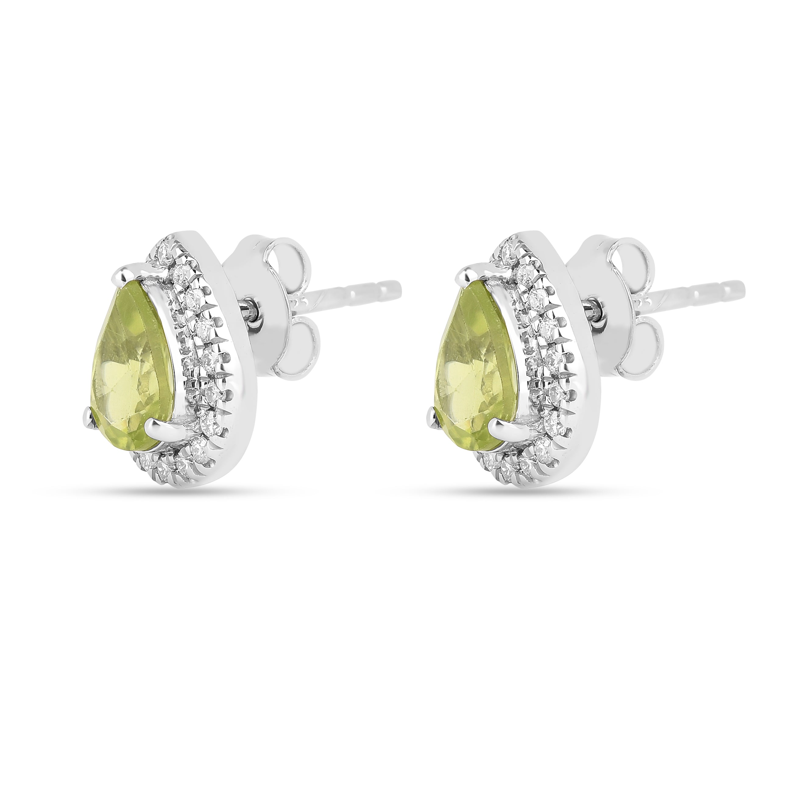Natural Peridot Pear Shaped Halo Studs Earrings