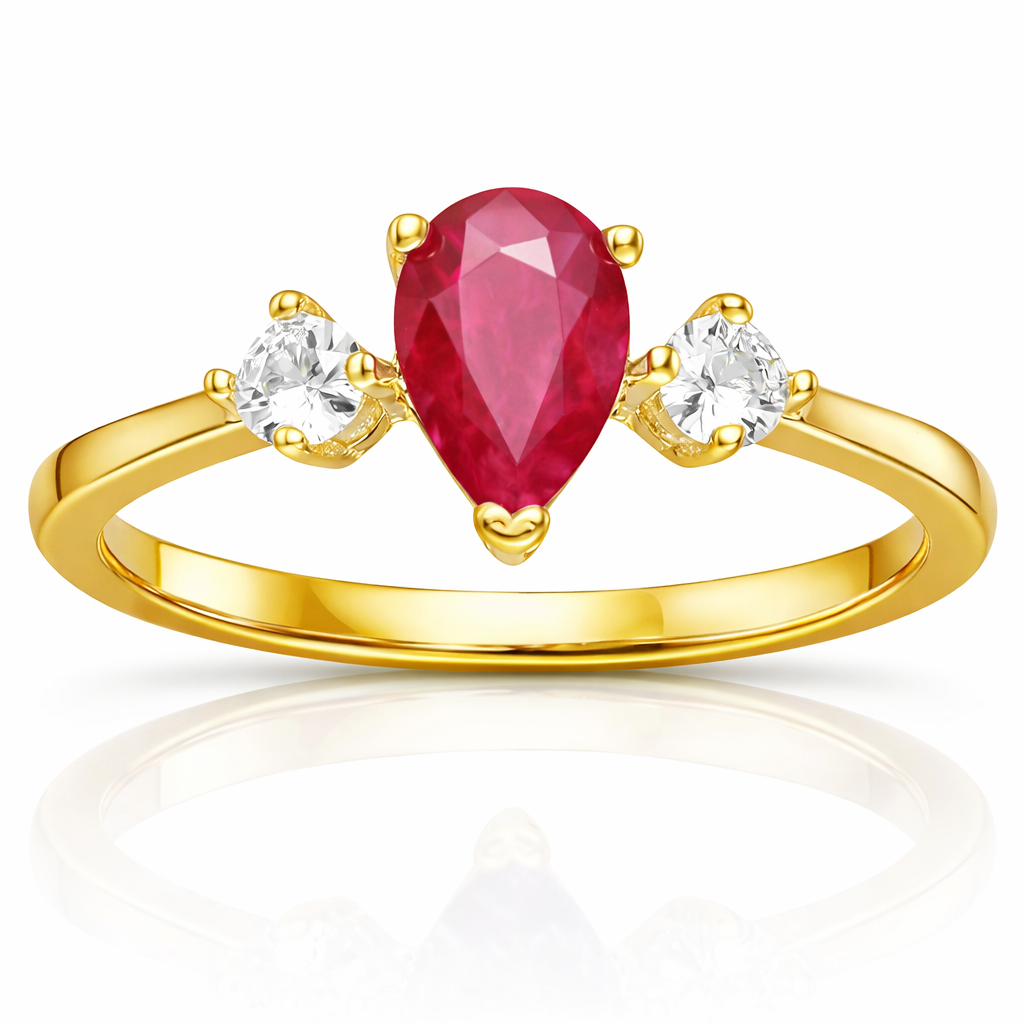 22k Gold Vermeil Three Stone Ruby Teardrop Ring