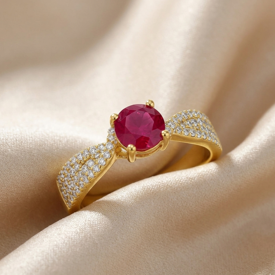 22k Gold Vermeil Ruby Solitiare Engagement Ring