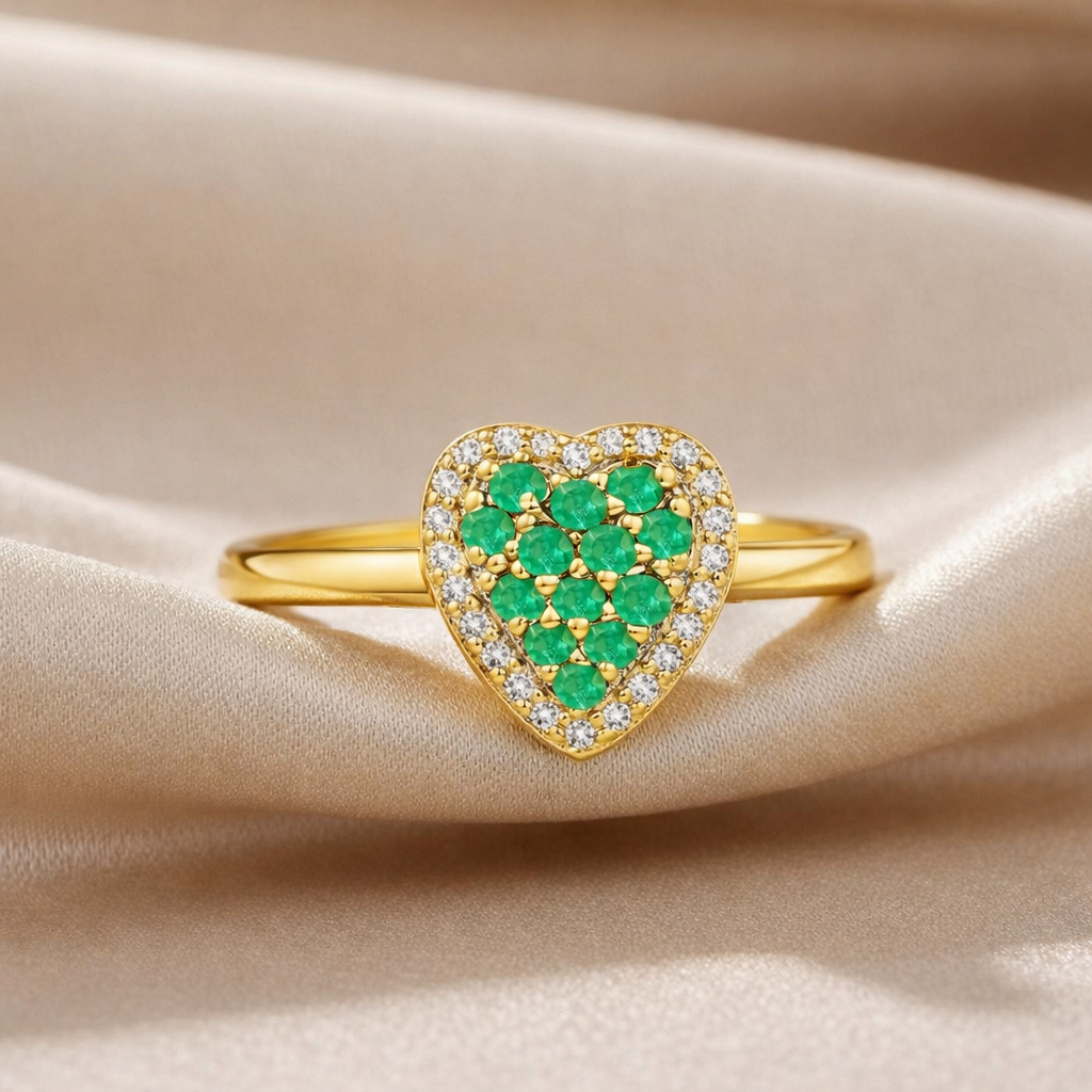 22k Gold Vermeil Emerald Fashion Heart Ring