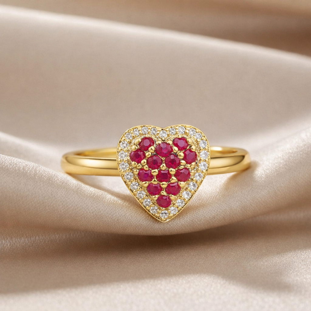22k Gold Vermeil Ruby Fashion Heart Ring