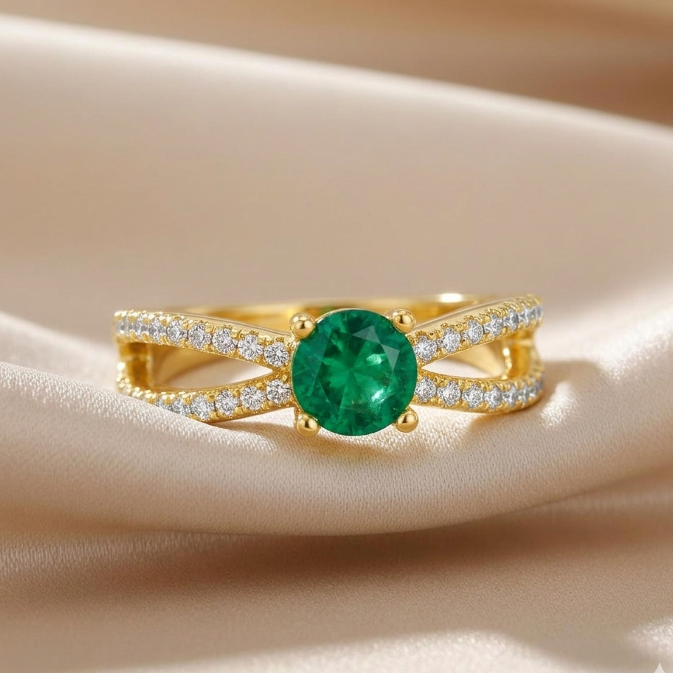 22k Gold Vermeil Emerald Split Band Engagment Ring