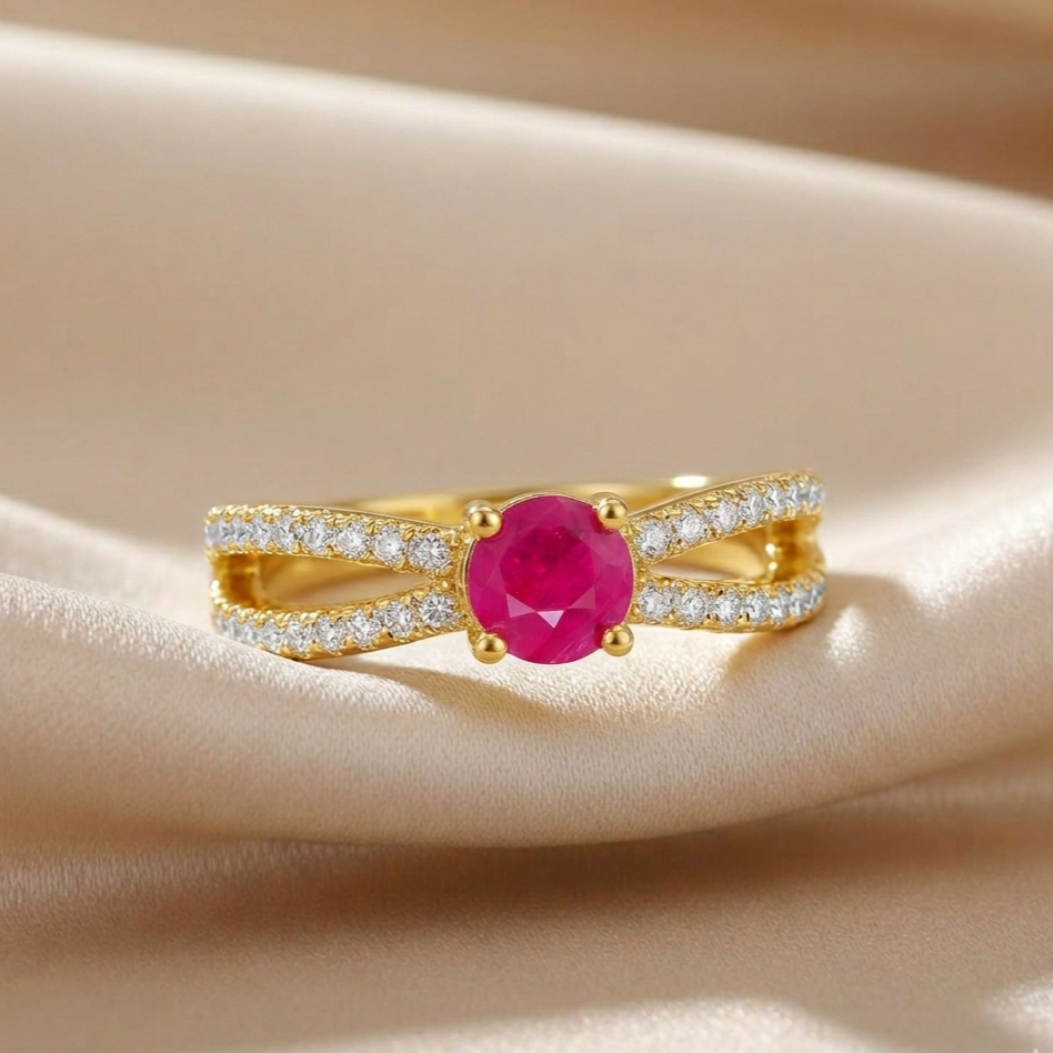 22k Gold Vermeil Ruby Split Band Engagement Ring