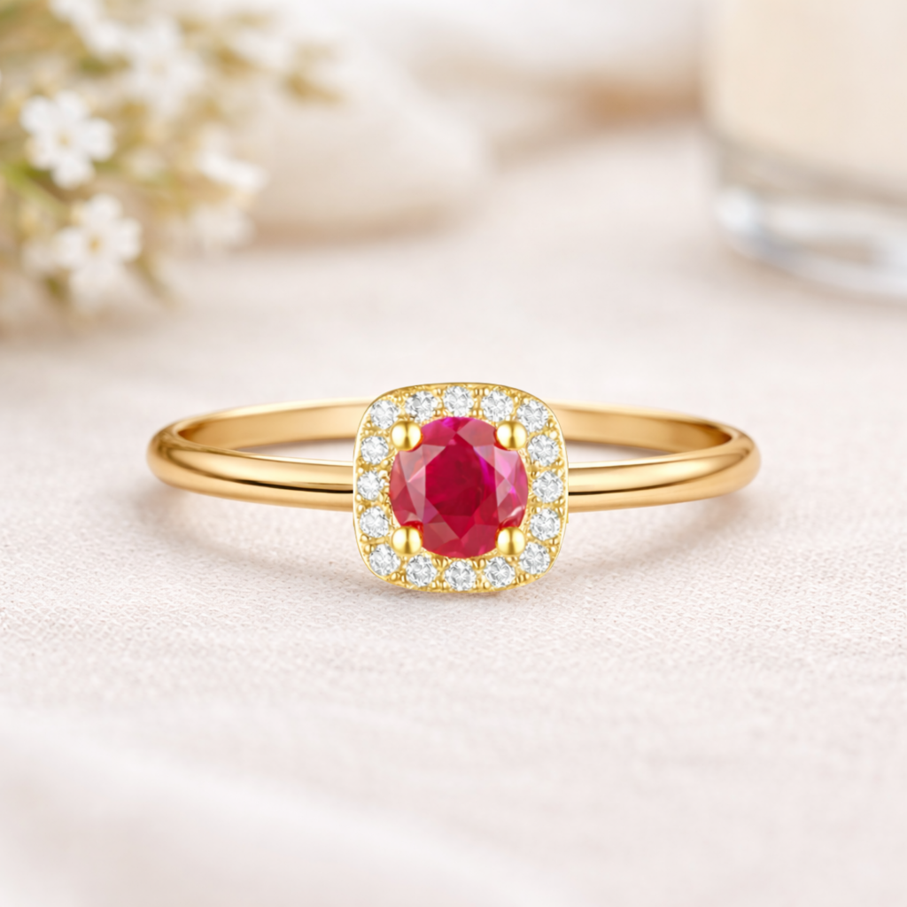 22k Gold Vermeil Ruby Halo Ring