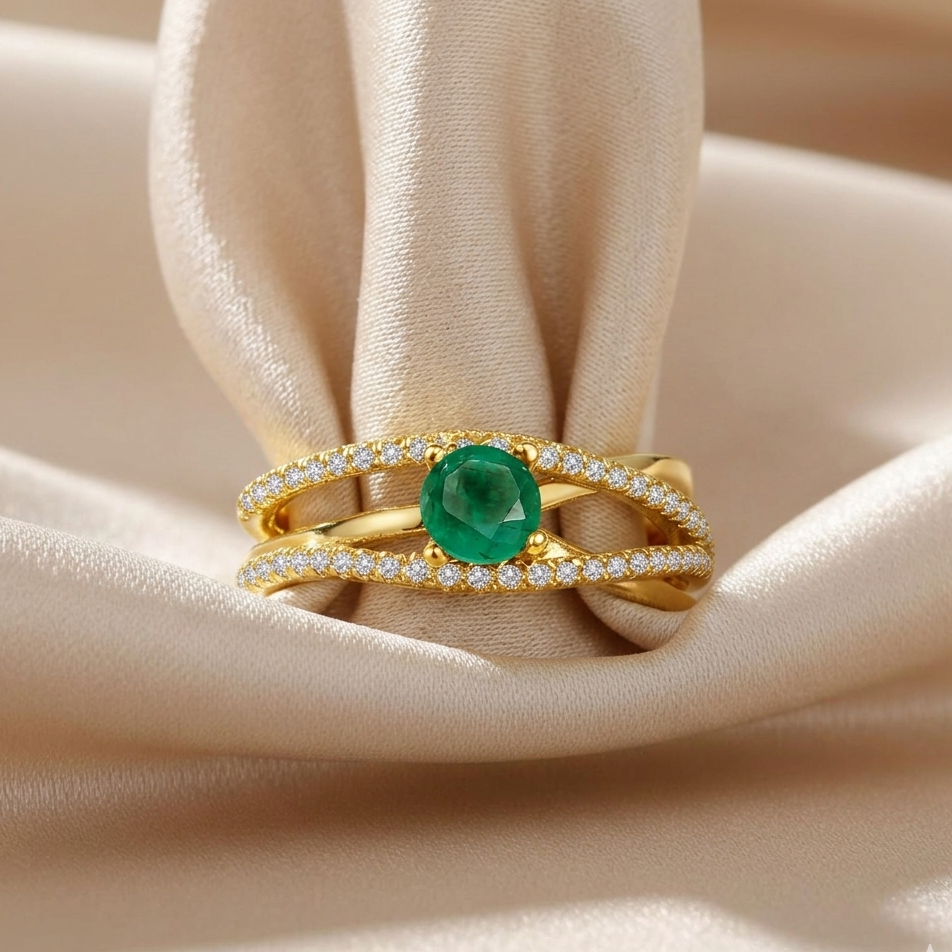 22k Gold Vermeil Emerald Split Band Fashion Ring