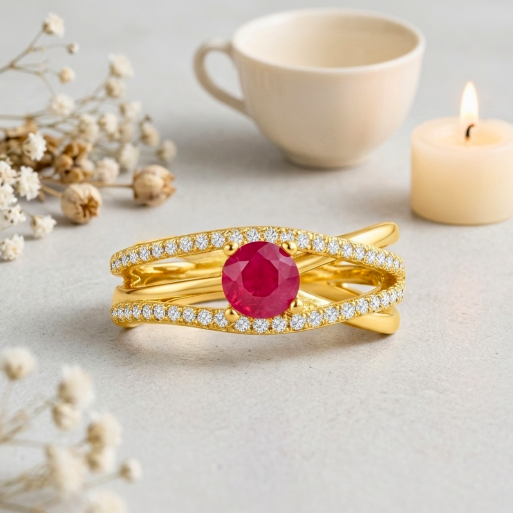 22k Gold Vermeil Ruby Split Band Fashion Ring