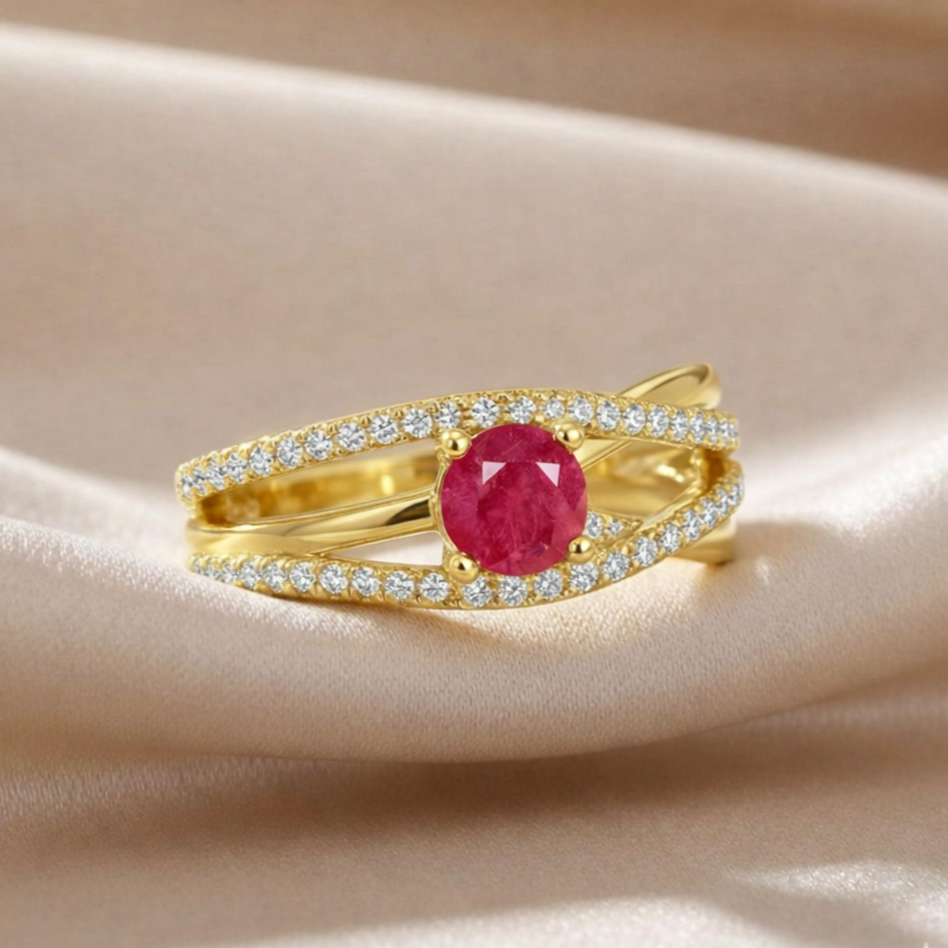 22k Gold Vermeil Ruby Split Band Fashion Ring