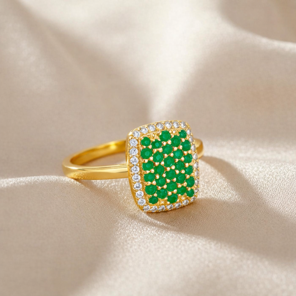 22k Gold Vermeil Emerald Statement Ring