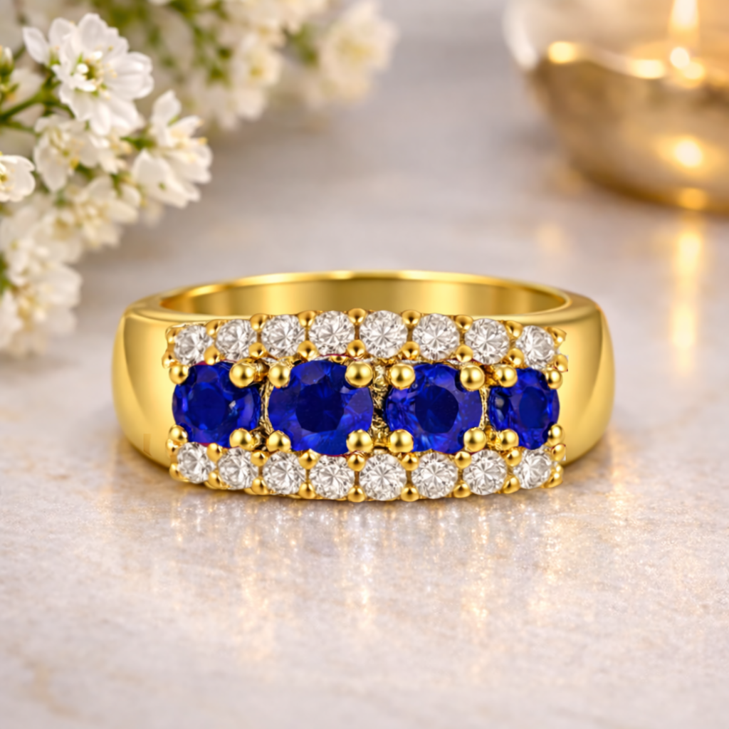 22k Gold Vermeil Blue Sapphire Eternity Band Ring