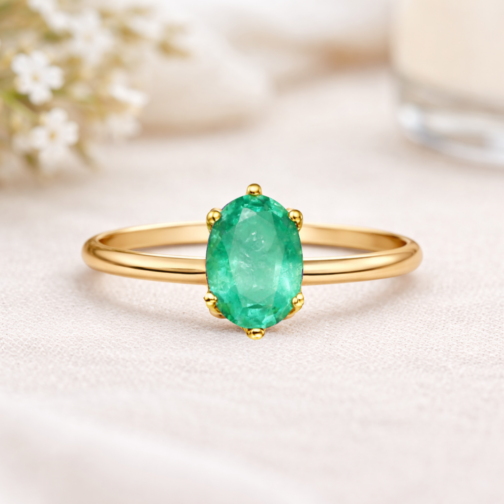 22k Gold Vermeil Emerald Solitaire Ring