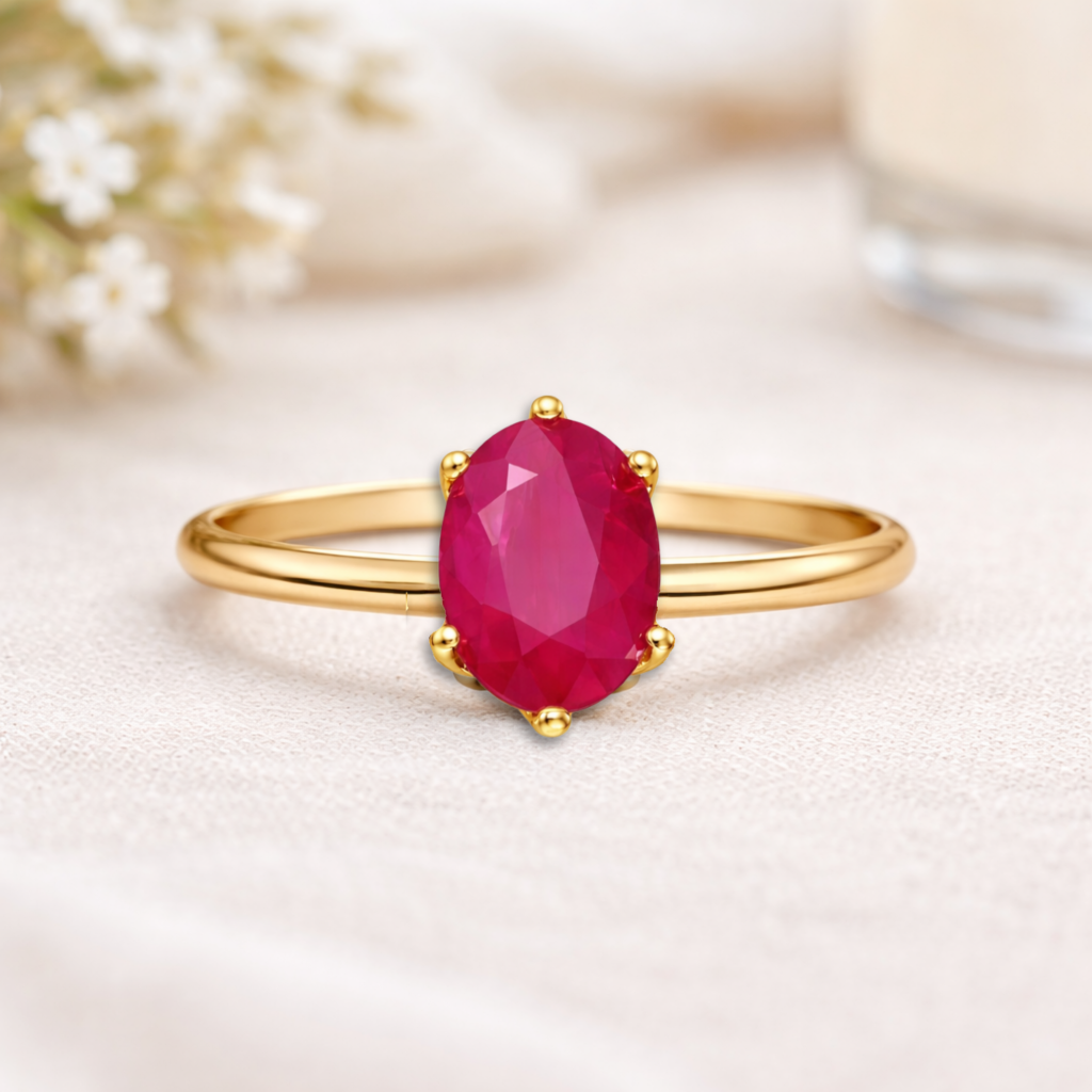 22k Gold Vermeil Genuine Ruby Solitaire Ring