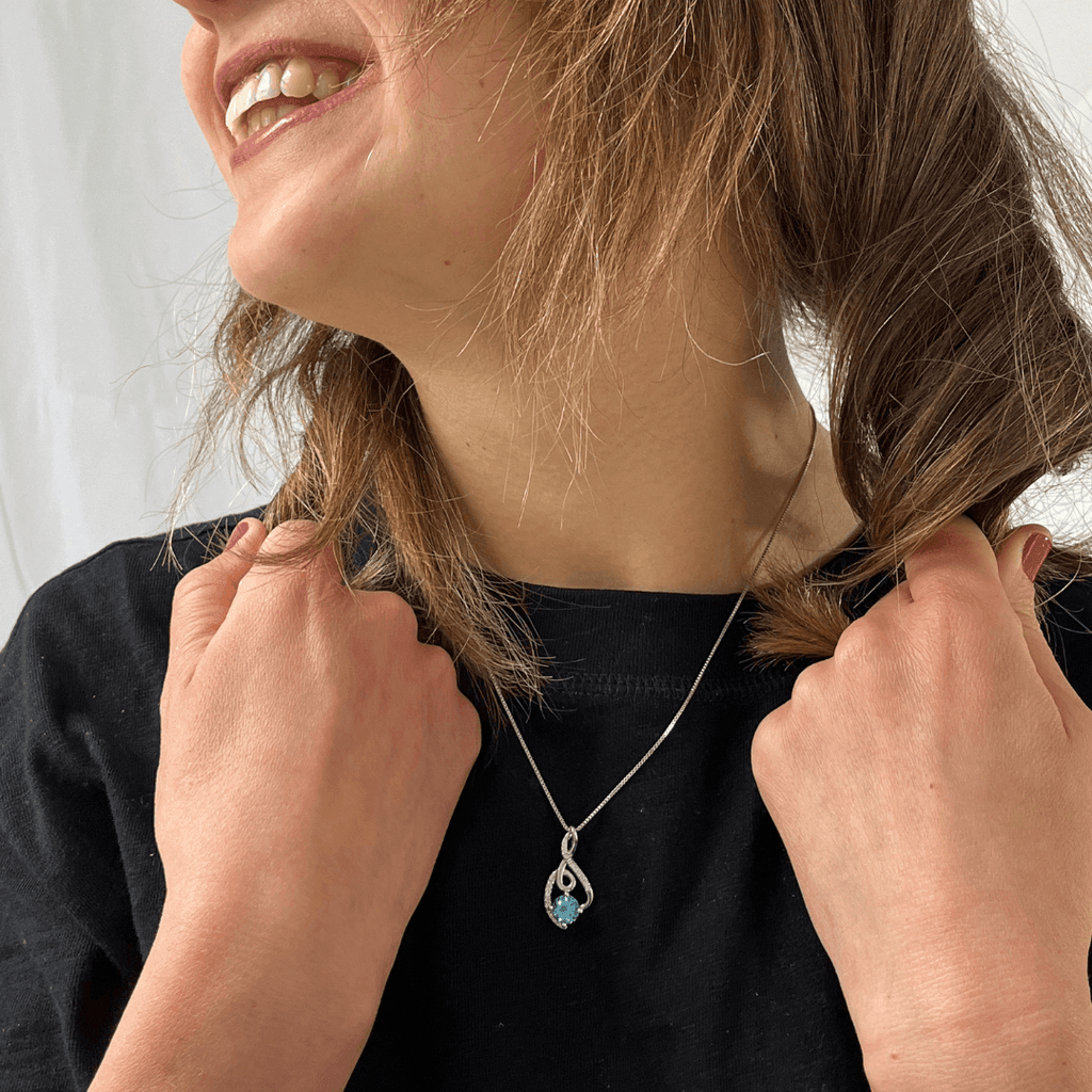 Blue Topaz Treble Clef Music Necklace - FineColorJewels