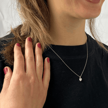 Load image into Gallery viewer, model showcasing Heart Pendant Silver White Necklace Pendant Gift for Her Classic Valentine&#39;s Gift For GirlfriendMoissanite Heart Necklace - FineColorJewels