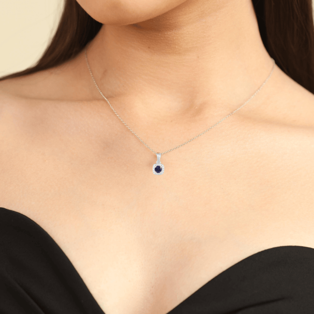 Sapphire Halo Necklace Fine Color Jewels Blue, dla-dm-discount-all-143240, dla-dm-discount-all-154898, Genuine Blue Sapphire, moissanite, necklaces, Sapphire
