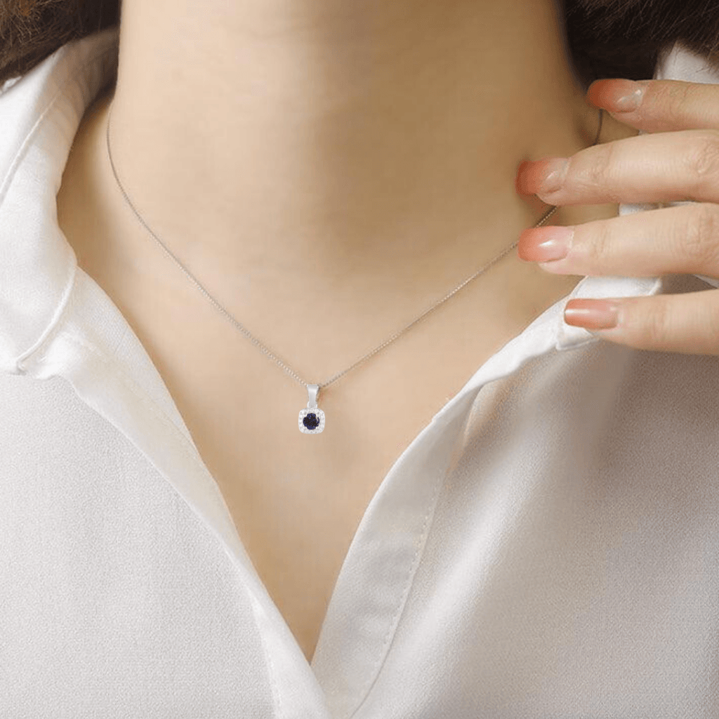 Sapphire Halo Necklace Fine Color Jewels Blue, dla-dm-discount-all-143240, dla-dm-discount-all-154898, Genuine Blue Sapphire, moissanite, necklaces, Sapphire