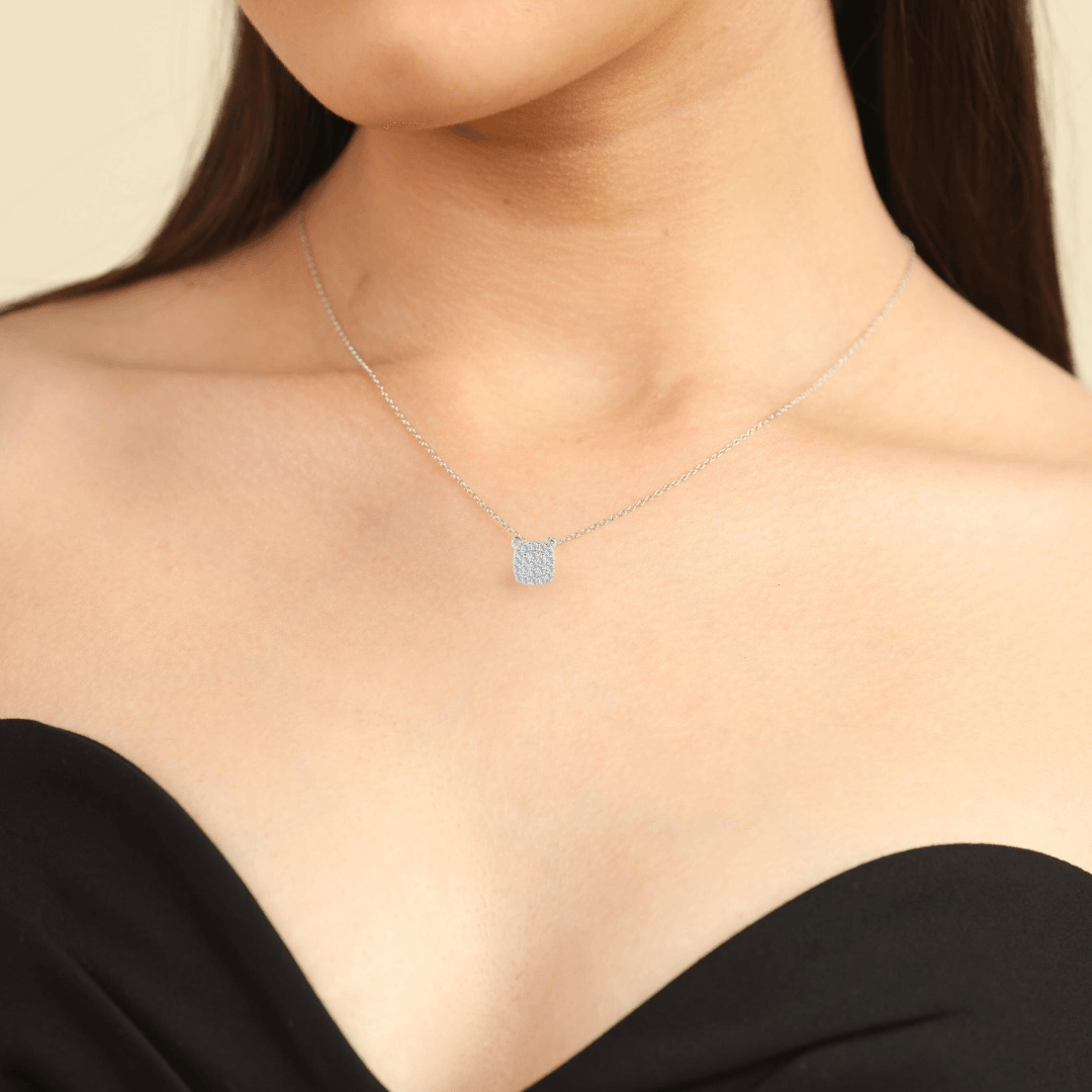 model showcasing White Topaz Cluster Necklace Bridesmaid Gift Natural White Topaz Pendant Necklace Bridesmaid Gift Anniversary Gift for Her