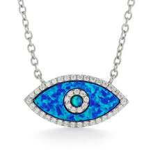 Load image into Gallery viewer, Marquise Blue Opal Evil Eye Necklace October birthday blue opal pendant evil eye necklace good luck necklace good luck gift opal eye necklace blue evil eye gift blue eye pendant evil eye pendant- FineColorJewels