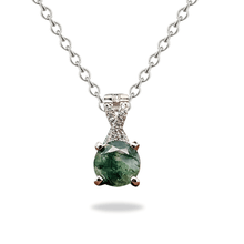 Load image into Gallery viewer, Photo of Moss Green Agate Pendant Necklace with Cubic Zirconia Accents 