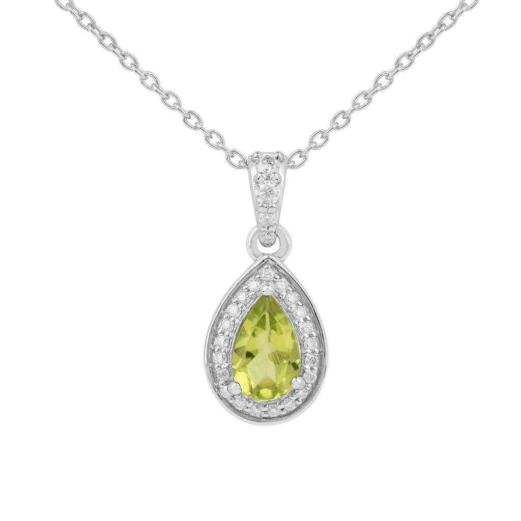 Natural Peridot Teardrop Halo Pendant Necklace