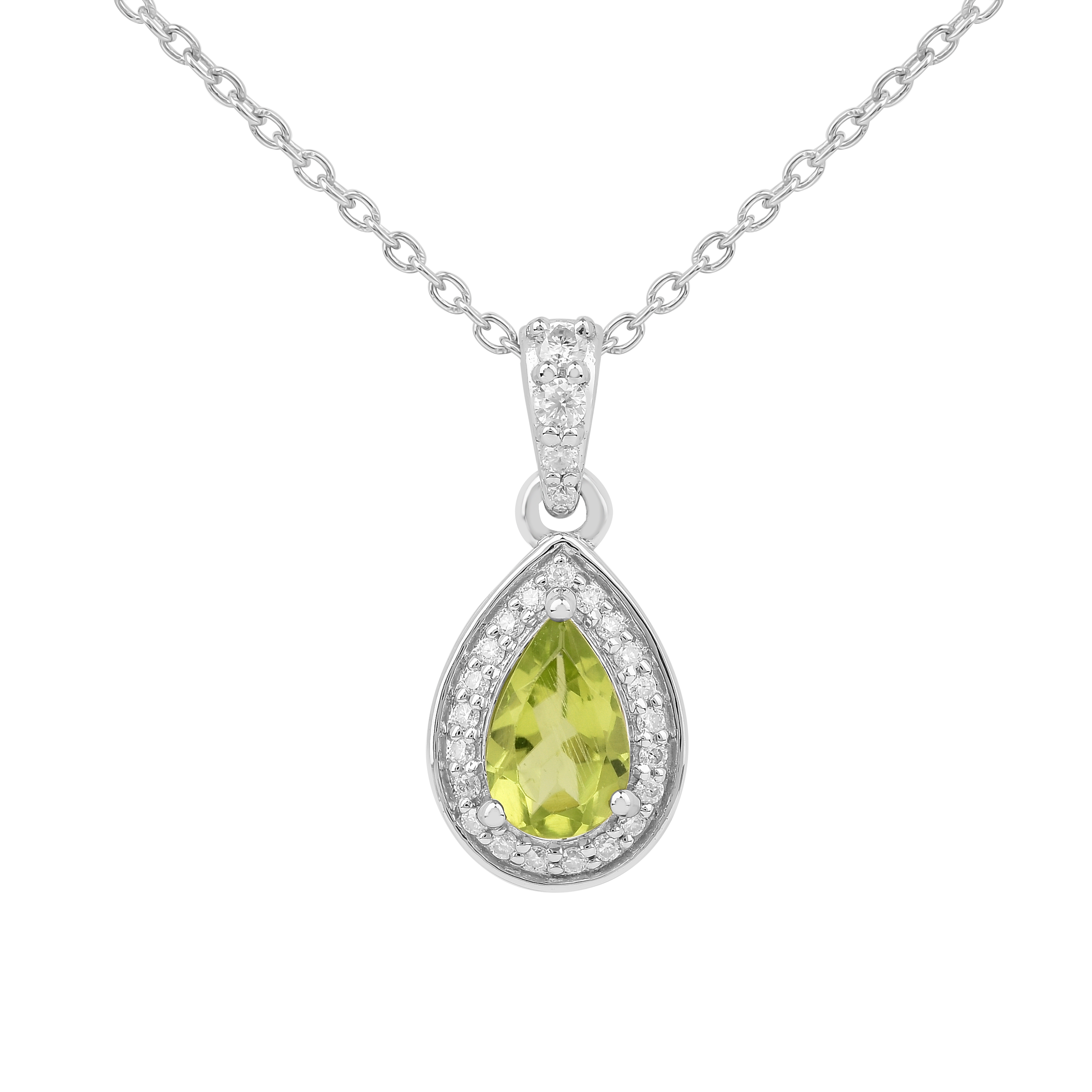 Natural Peridot Teardrop Halo Pendant Necklace