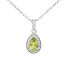 Load image into Gallery viewer, Natural Peridot Teardrop Halo Pendant Necklace